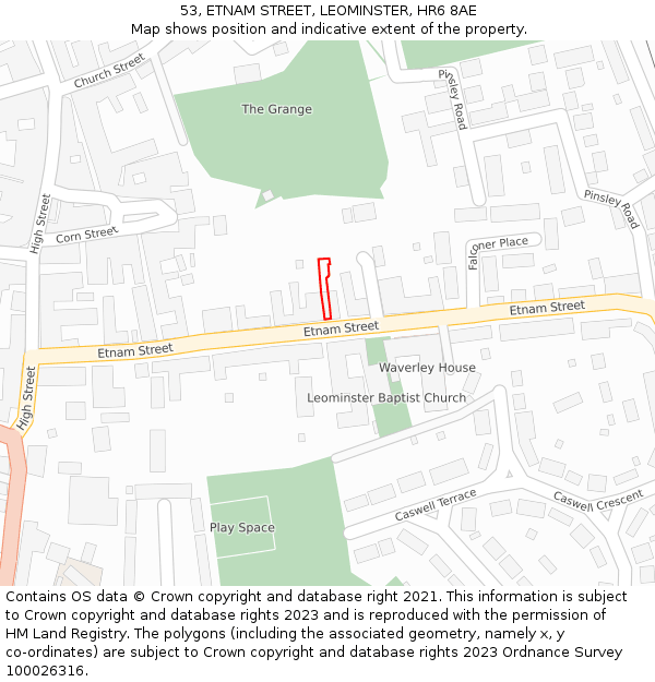 53, ETNAM STREET, LEOMINSTER, HR6 8AE: Location map and indicative extent of plot