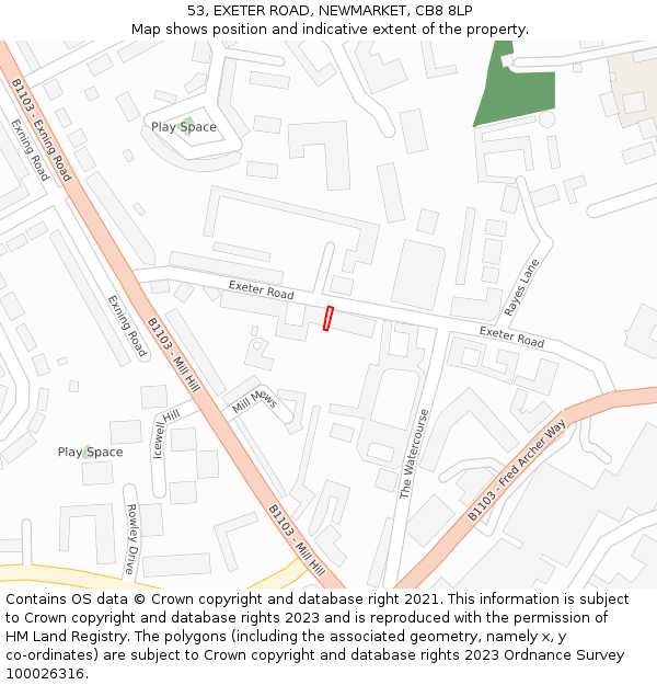 53, EXETER ROAD, NEWMARKET, CB8 8LP: Location map and indicative extent of plot