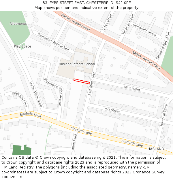 53, EYRE STREET EAST, CHESTERFIELD, S41 0PE: Location map and indicative extent of plot