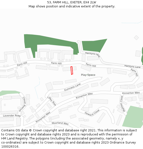 53, FARM HILL, EXETER, EX4 2LW: Location map and indicative extent of plot