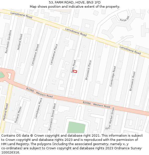 53, FARM ROAD, HOVE, BN3 1FD: Location map and indicative extent of plot
