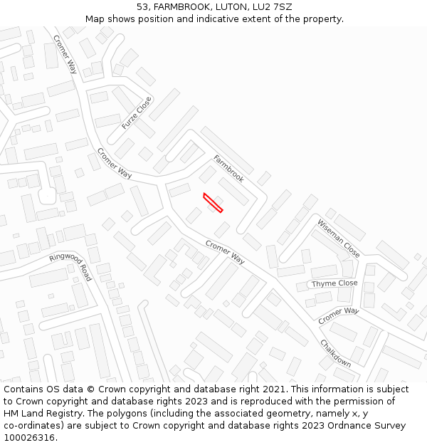 53, FARMBROOK, LUTON, LU2 7SZ: Location map and indicative extent of plot