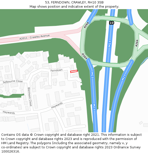 53, FERNDOWN, CRAWLEY, RH10 3SB: Location map and indicative extent of plot