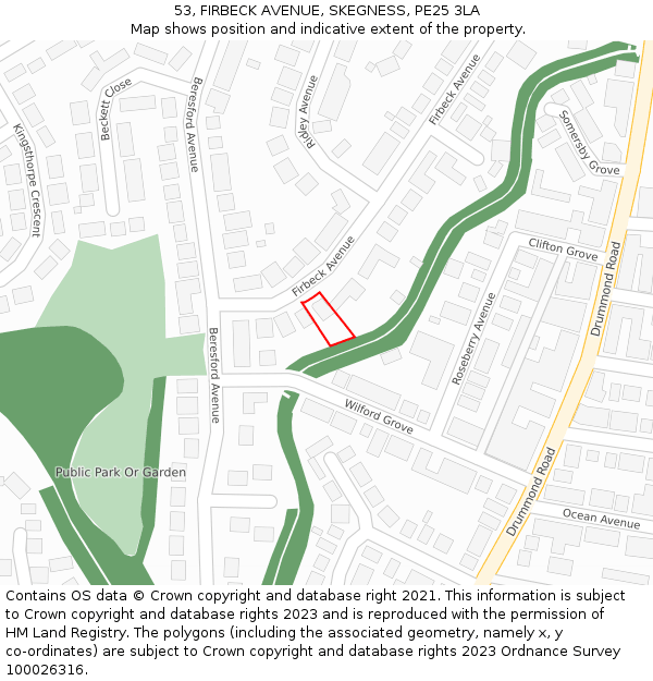 53, FIRBECK AVENUE, SKEGNESS, PE25 3LA: Location map and indicative extent of plot