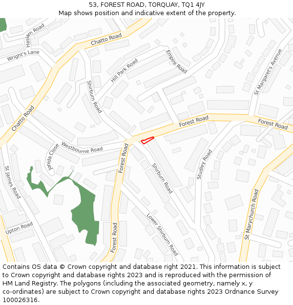 53, FOREST ROAD, TORQUAY, TQ1 4JY: Location map and indicative extent of plot