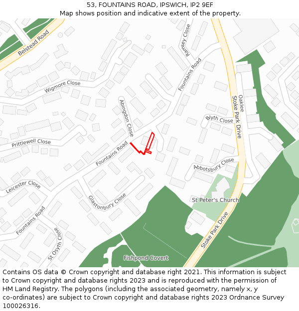 53, FOUNTAINS ROAD, IPSWICH, IP2 9EF: Location map and indicative extent of plot