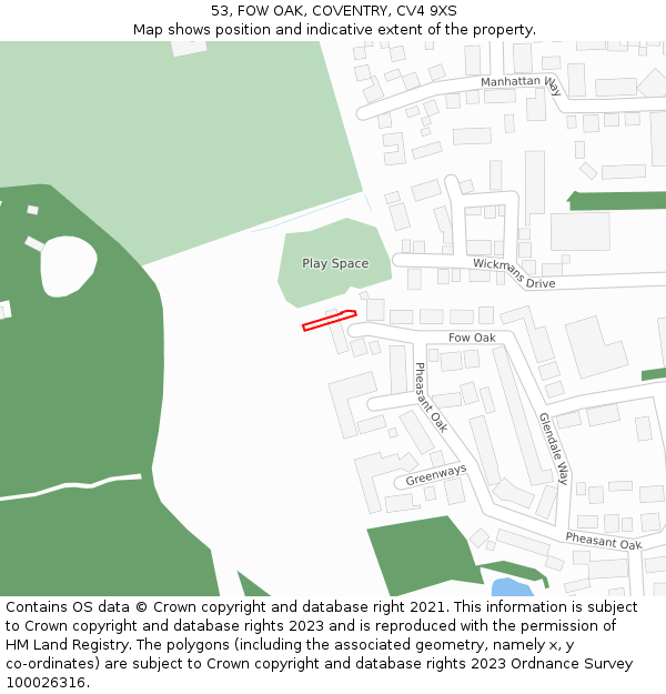 53, FOW OAK, COVENTRY, CV4 9XS: Location map and indicative extent of plot
