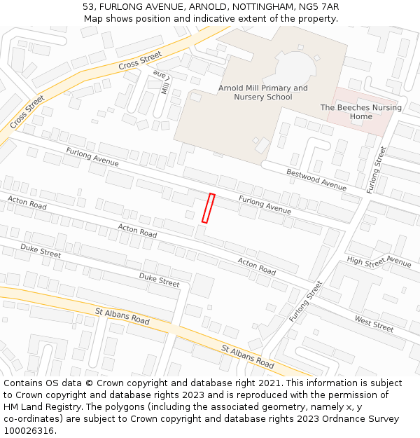 53, FURLONG AVENUE, ARNOLD, NOTTINGHAM, NG5 7AR: Location map and indicative extent of plot