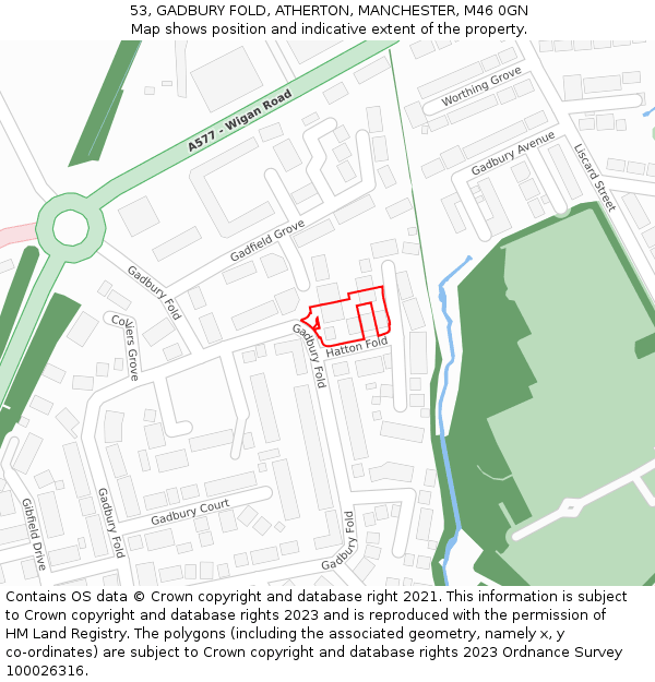 53, GADBURY FOLD, ATHERTON, MANCHESTER, M46 0GN: Location map and indicative extent of plot