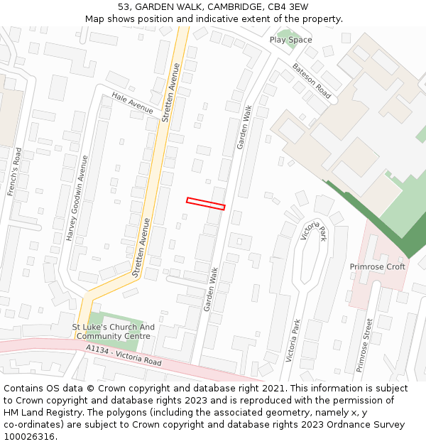 53, GARDEN WALK, CAMBRIDGE, CB4 3EW: Location map and indicative extent of plot
