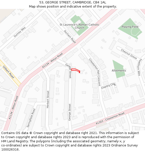 53, GEORGE STREET, CAMBRIDGE, CB4 1AL: Location map and indicative extent of plot