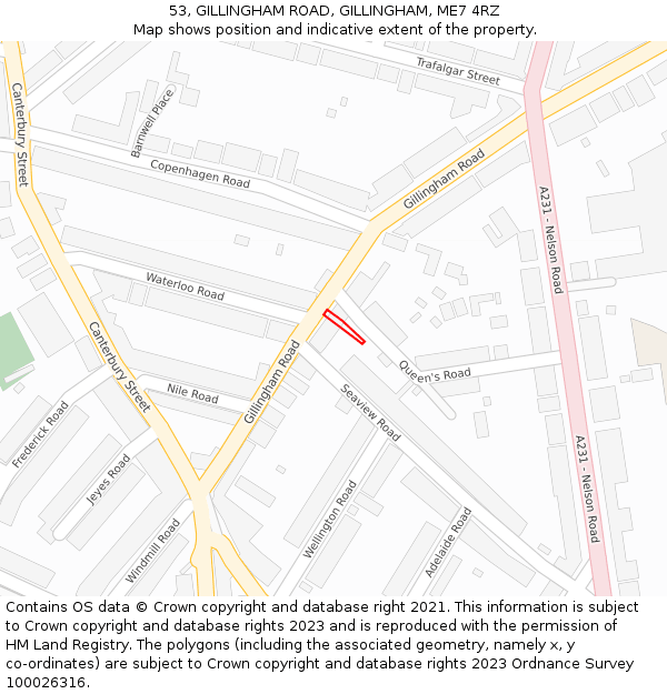 53, GILLINGHAM ROAD, GILLINGHAM, ME7 4RZ: Location map and indicative extent of plot