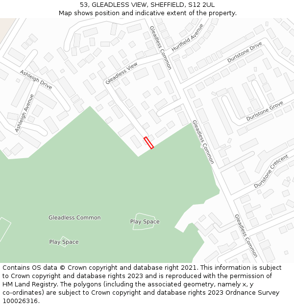 53, GLEADLESS VIEW, SHEFFIELD, S12 2UL: Location map and indicative extent of plot