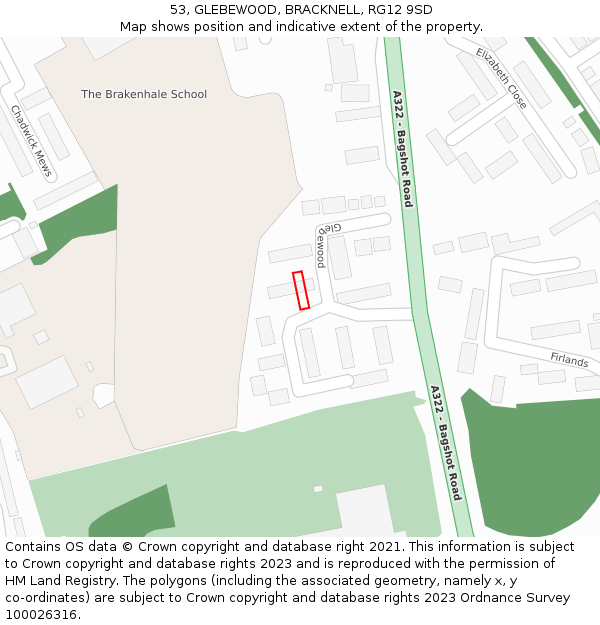 53, GLEBEWOOD, BRACKNELL, RG12 9SD: Location map and indicative extent of plot