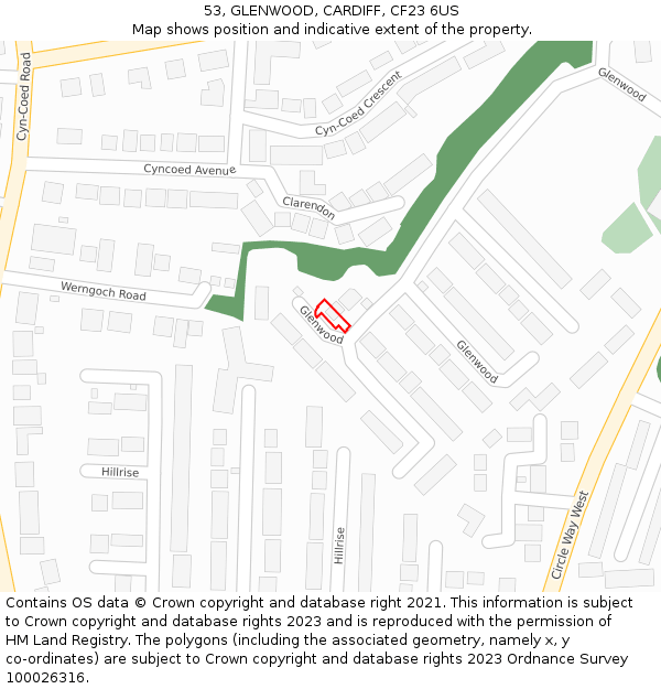 53, GLENWOOD, CARDIFF, CF23 6US: Location map and indicative extent of plot