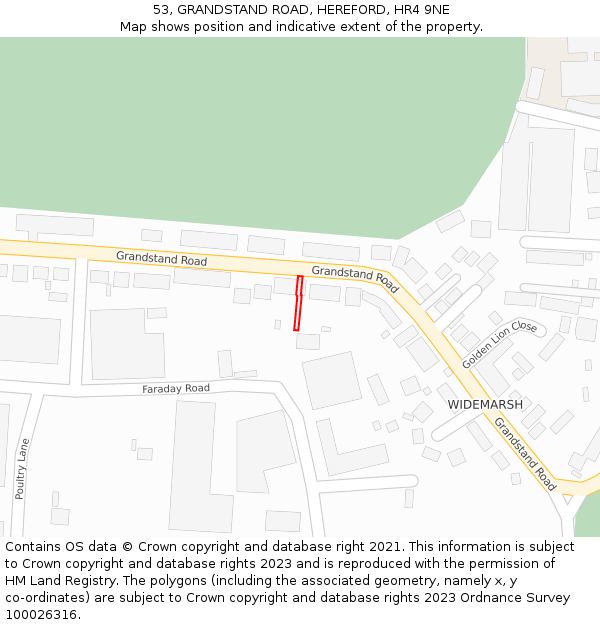 53, GRANDSTAND ROAD, HEREFORD, HR4 9NE: Location map and indicative extent of plot