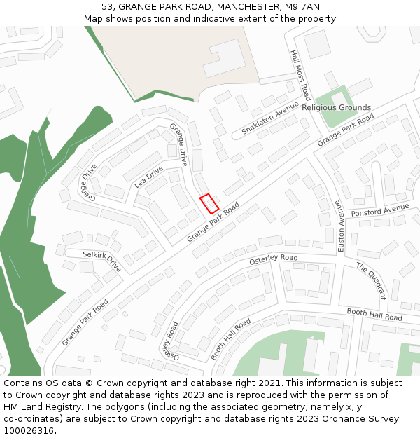 53, GRANGE PARK ROAD, MANCHESTER, M9 7AN: Location map and indicative extent of plot