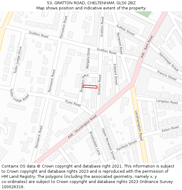 53, GRATTON ROAD, CHELTENHAM, GL50 2BZ: Location map and indicative extent of plot