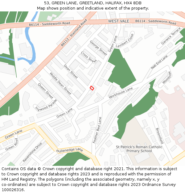 53, GREEN LANE, GREETLAND, HALIFAX, HX4 8DB: Location map and indicative extent of plot