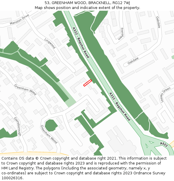 53, GREENHAM WOOD, BRACKNELL, RG12 7WJ: Location map and indicative extent of plot