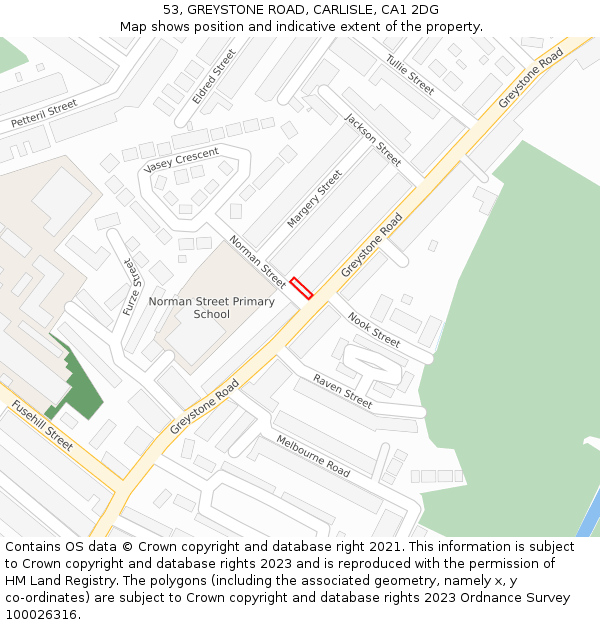 53, GREYSTONE ROAD, CARLISLE, CA1 2DG: Location map and indicative extent of plot