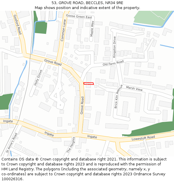 53, GROVE ROAD, BECCLES, NR34 9RE: Location map and indicative extent of plot
