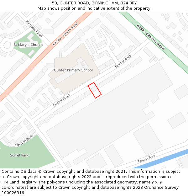 53, GUNTER ROAD, BIRMINGHAM, B24 0RY: Location map and indicative extent of plot