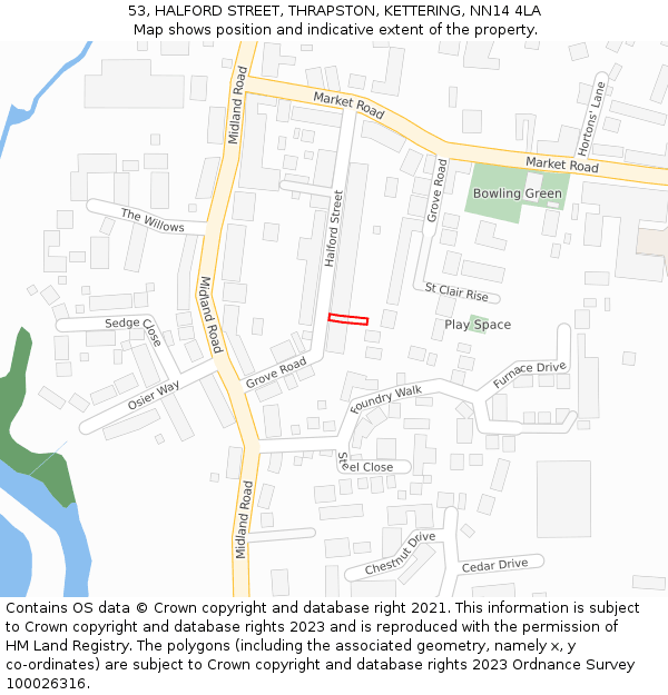 53, HALFORD STREET, THRAPSTON, KETTERING, NN14 4LA: Location map and indicative extent of plot