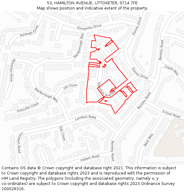 53, HAMILTON AVENUE, UTTOXETER, ST14 7FE: Location map and indicative extent of plot