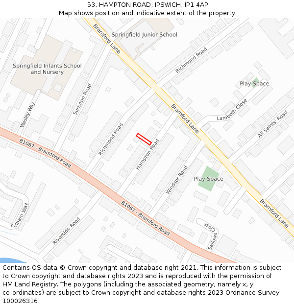 53, HAMPTON ROAD, IPSWICH, IP1 4AP: Location map and indicative extent of plot