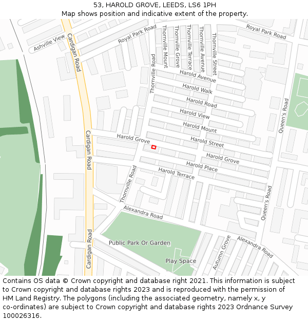 53, HAROLD GROVE, LEEDS, LS6 1PH: Location map and indicative extent of plot