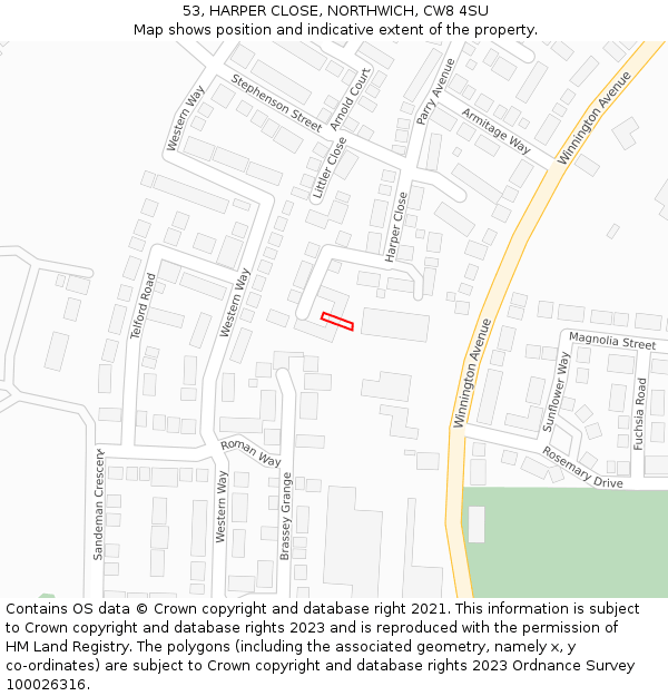 53, HARPER CLOSE, NORTHWICH, CW8 4SU: Location map and indicative extent of plot