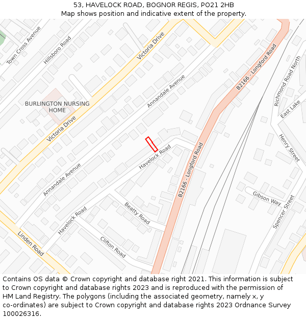 53, HAVELOCK ROAD, BOGNOR REGIS, PO21 2HB: Location map and indicative extent of plot
