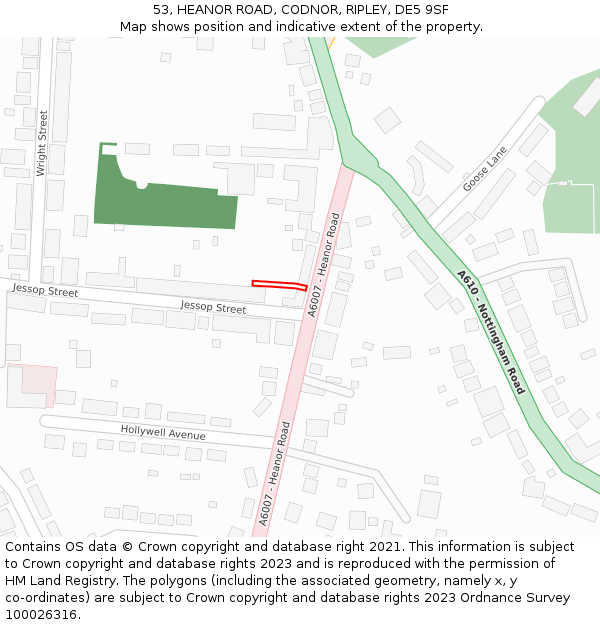 53, HEANOR ROAD, CODNOR, RIPLEY, DE5 9SF: Location map and indicative extent of plot