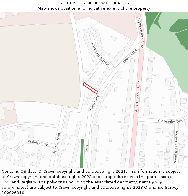 53, HEATH LANE, IPSWICH, IP4 5RS: Location map and indicative extent of plot