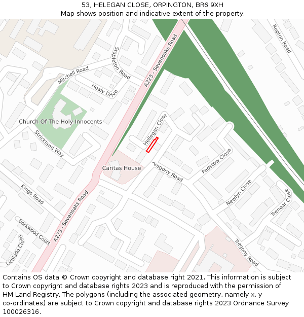 53, HELEGAN CLOSE, ORPINGTON, BR6 9XH: Location map and indicative extent of plot