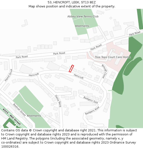 53, HENCROFT, LEEK, ST13 8EZ: Location map and indicative extent of plot