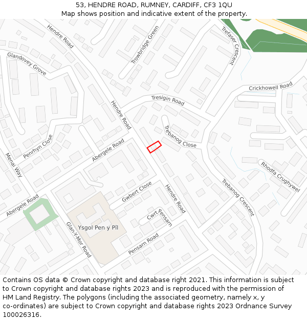 53, HENDRE ROAD, RUMNEY, CARDIFF, CF3 1QU: Location map and indicative extent of plot