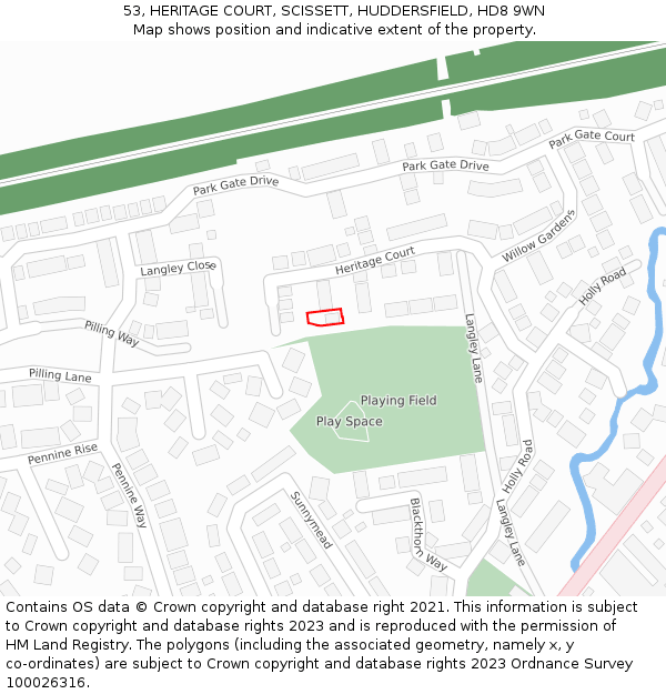 53, HERITAGE COURT, SCISSETT, HUDDERSFIELD, HD8 9WN: Location map and indicative extent of plot
