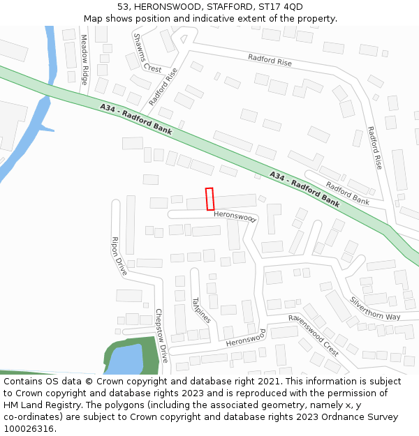 53, HERONSWOOD, STAFFORD, ST17 4QD: Location map and indicative extent of plot