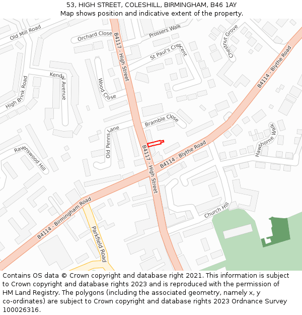 53, HIGH STREET, COLESHILL, BIRMINGHAM, B46 1AY: Location map and indicative extent of plot