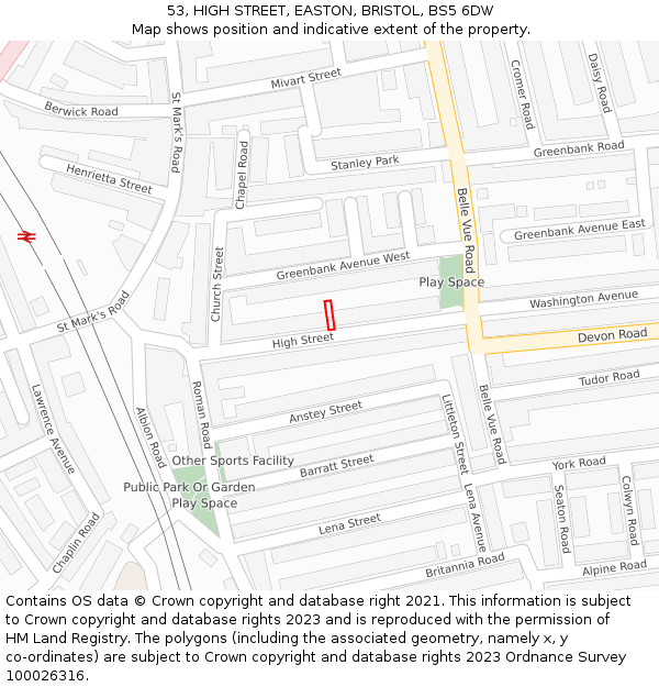 53, HIGH STREET, EASTON, BRISTOL, BS5 6DW: Location map and indicative extent of plot