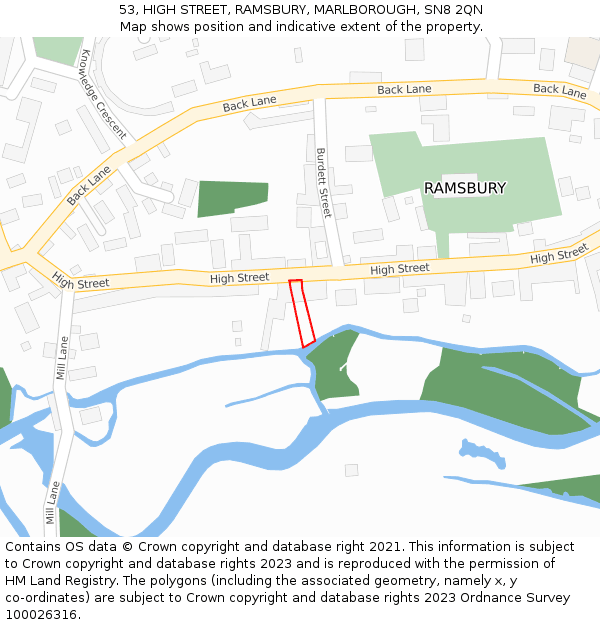 53, HIGH STREET, RAMSBURY, MARLBOROUGH, SN8 2QN: Location map and indicative extent of plot