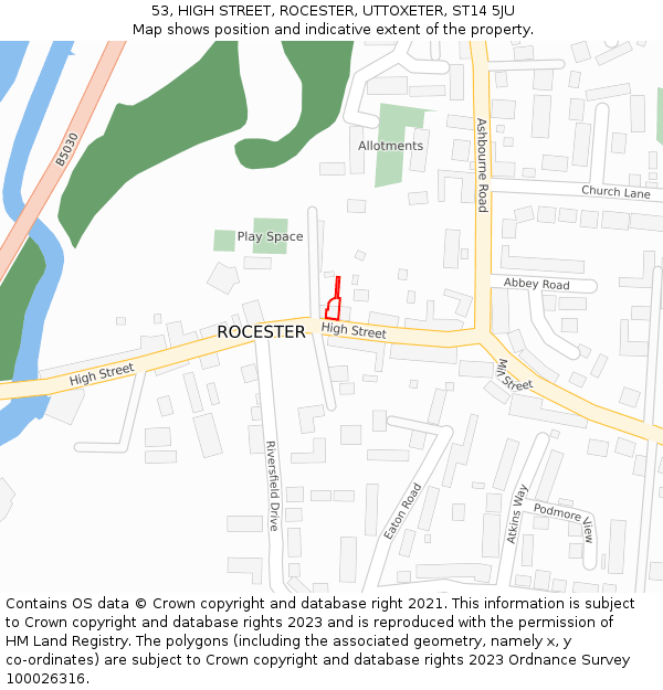 53, HIGH STREET, ROCESTER, UTTOXETER, ST14 5JU: Location map and indicative extent of plot