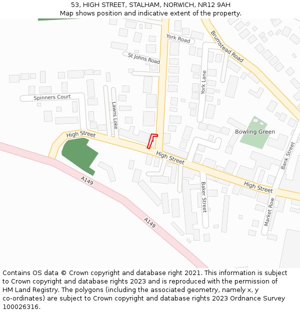 53, HIGH STREET, STALHAM, NORWICH, NR12 9AH: Location map and indicative extent of plot