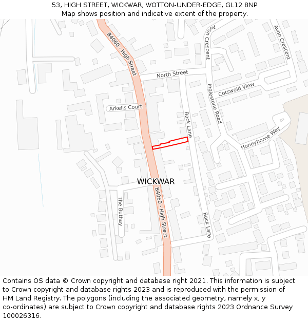 53, HIGH STREET, WICKWAR, WOTTON-UNDER-EDGE, GL12 8NP: Location map and indicative extent of plot