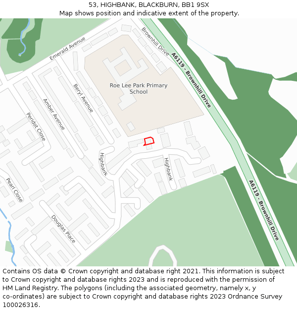 53, HIGHBANK, BLACKBURN, BB1 9SX: Location map and indicative extent of plot