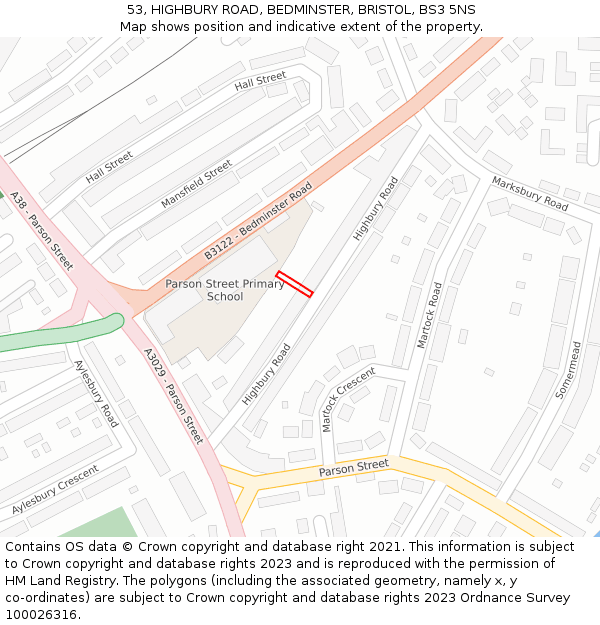 53, HIGHBURY ROAD, BEDMINSTER, BRISTOL, BS3 5NS: Location map and indicative extent of plot