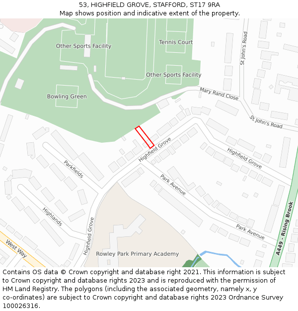 53, HIGHFIELD GROVE, STAFFORD, ST17 9RA: Location map and indicative extent of plot