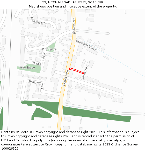 53, HITCHIN ROAD, ARLESEY, SG15 6RR: Location map and indicative extent of plot